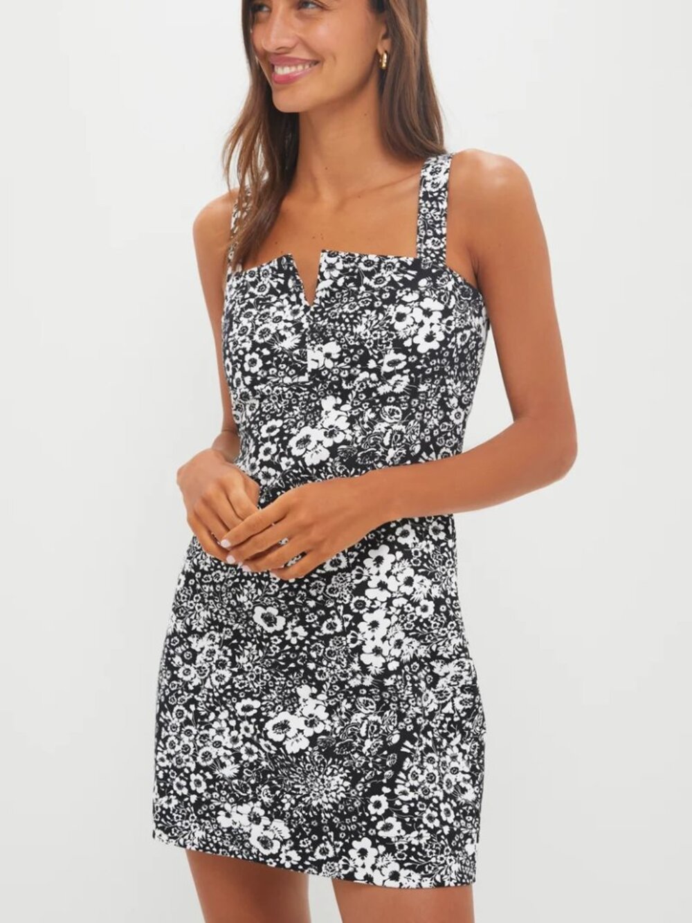 Hyancinth House Gaia Dress Mini Floral Denim Sleeveless A Line Black White Large